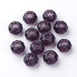 Indigo Glass European Beads, Large Hole Beads, No Metal Core, Rondelle, Indigo, 14x8mm, Hole: 5mm