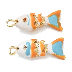 Orange Brass Micro Pave Orange Red Cubic Zirconia Pendants, with Enamel, Fish Charms, Rack Plating, Long-Lasting Plated, Lead Free & Cadmium Free, Real 18K Gold Plated, Orange, 21x8x4mm, Hole: 1.5x2.5mm