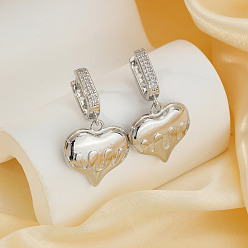 Серебро Модные латунные серьги-кольца в форме сердца из прозрачного кубического циркония, серебряные, 36x21 мм