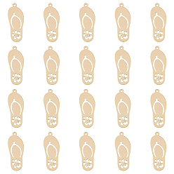 Настоящее золото 18K Латунные подвески, без никеля , тапочки с цветком, реальный 18 k позолоченный, 23x9.5x1 мм, отверстие : 1 мм, Около 20 шт / коробка