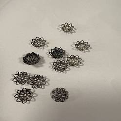 Черный Цвет Металла Латунные причудливые шапочки для бус, без свинца и без никеля , цветок, металлический черный , 10x4 мм