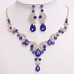Капри Синий Ожерелье с подвеской в виде капли и луны из сплава со стразами и серьга-гвоздик, золотой свет, Капри синий, 440 мм и 60 мм