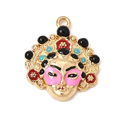 Deep Pink 304 Stainless Steel Enamel Pendants, Chinese Opera Mask Charm, Ion Plating(IP), Long-Lasting Plated, Real 18K Gold Plated, Deep Pink, 30.5x25.5x6mm, Hole: 2.5mm