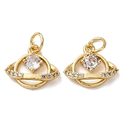 Настоящее золото 18K Латунные подвески из прозрачного кубического циркония, прелести планеты, с целью перехода в кольце, стойки покрытие, долговечный, без свинца и без кадмия, реальный 18 k позолоченный, 11x13.5x3.5 мм, отверстие : 3.5 мм