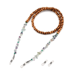 Fluorite Eyeglasses Chains, Neck Strap for Eyeglasses, with Natural Wood Beads, Glass Beads, Chip Natural Fluorite













 Beads, 304 Stainless Steel Lobster Claw Clasps and Rubber Loop Ends, 27.76 inch(70.5cm)