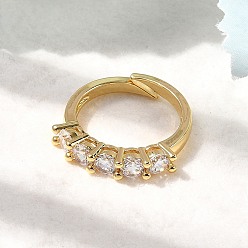 Настоящее золото 18K Латунные микро проложить пальцев кольца кубического циркония, стойки покрытие, долговечный, без кадмия и без свинца, реальный 18 k позолоченный, 4.5 мм, размер США 7 1/4 (17.5 мм)