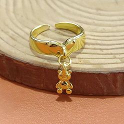 Золотой Открытые кольца из цинкового сплава, Сердце с медведем, золотые, внутренний диаметр: регулируемый