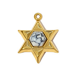 Синтетическая Бирюза 304 нержавеющая сталь с подвесками из синтетической бирюзы, звезда прелести Дэвида, ионное покрытие (ip), реальный 18 k позолоченный, 24x18 мм