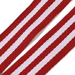 Red 50M Polyester Striped Ribbons, Garment Accessories, White, Red, 3/4 inch(20mm), about 54.68 Yards(50m)/Roll
