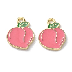 Pink Эмалевые подвески из фруктового сплава, персик, золотой свет, розовые, 16x12x1.5 мм, отверстие : 1.6 мм