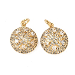 Настоящее золото 18K Латунные микропаве прозрачные подвески с фианитом, плоско-круглые, без кадмия и без свинца, долговечный, стойки покрытие, с целью перехода в кольце, реальный 18 k позолоченный, 16.5x14x8 мм, отверстие : 3 мм