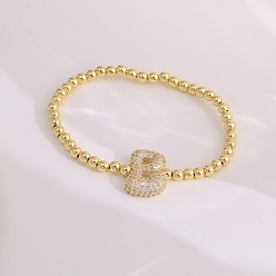 Letter B Женские браслеты из латуни с микропаве из прозрачных кубических цирконий, буквы, золотые, В письме, 6.69 дюйм (17 см)