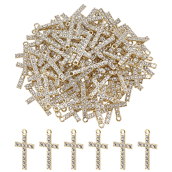 Золотой 50подвески со стразами из сплава, крестик, золотые, 26.5x14.5x2.5 мм, отверстие : 1.8 мм