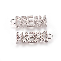 Platinum Brass Micro Pave Cubic Zirconia Pendants, Inspirational Message Pendants, Word Dream, Clear, Platinum, 30x10x2mm, Hole: 3mm