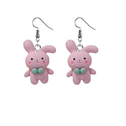 Кролик Серьги-подвески из нержавеющей стали и смолы, цвет нержавеющей стали, кролик, 48x26 мм