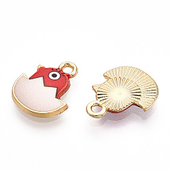 Малиновый Подвески из сплава светлого золота с принтом, обереги цыпленок в яйце, малиновый, 15.5x12.5x2 мм, отверстие : 1.6 мм