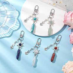 Смешанные камни Украшения из натуральных и синтетических смешанных драгоценных камней, форма пули, луна и звезда, Поворотные застежки из сплава, подвески для украшений сумок, 96 мм