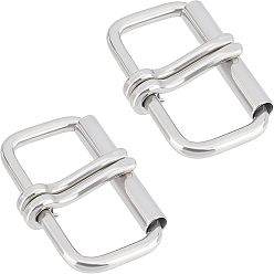 Stainless Steel Color Stainless Steel Roller Buckles, 2 Piece Pin Buckle for Men DIY Belt Accessories, Rectangle, Stainless Steel Color, 73.5x48.5x13.5mm
