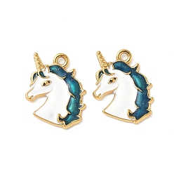 Синий 304 нержавеющей стальной эмали подвески, ионное покрытие (ip), прелести единорога, золотые, синие, 18.5x16x2 мм, отверстие : 1.6 мм