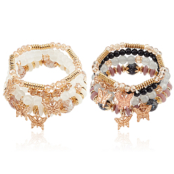 (52) Непрозрачная лаванда 8шт 8 стиль синтетический кварцевый кристалл и акриловые имитации драгоценных камней бисерные браслеты набор, браслеты из сплава с подвесками в виде бабочек для женщин, разноцветные, внутренний диаметр: 2-1/8~2-1/4 дюйм (5.4~5.7 см), 1 шт / стиль