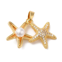 Золотой Латунные микро проложить кубического циркония подвески, с ABS имитации жемчуга, долговечный, без кадмия и без свинца, золотые, 17x15x9.5 мм, отверстие : 6 мм