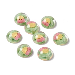 Half Round Transparent Flower Resin Cabochons, Half Round, Dark Sea Green, Flower Pattern, 24.5x9.5mm