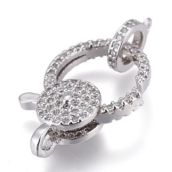 Платинированный Латунные микро проложить кубического циркония когтя омара застежками, с поручнями/трубчатыми поручнями, долговечный, прозрачные, Реальная платина, 22.5x15x6 мм, отверстие : 2x2 мм, трубчатые поручни: 10x8x2мм, отверстие : 1.4 мм