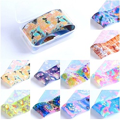 Цветок 10 наклейки для ногтей из фольги для переноса стиля, наклейки для ногтей, украшения для ногтей, цветочный узор, 50x4 см, 10 листы / коробка, коробка: 8.6x5.6x2.45 см