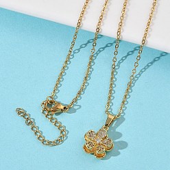 Цветок Латунный кулон с микропаве из прозрачного кубического циркония 304 цепочка из нержавеющей стали для женщин, вакуумное покрытие pvd, реальный 18 k позолоченный, цветок, 17.99 дюйм (45.7 см), 47мм эксдентер