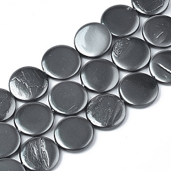 Black Spray Paint Freshwater Shell Beads Strands, Pearlized Style, Flat Round, Black, 16x3~4mm, Hole: 1mm, 25pcs/strand, 15.7 inch