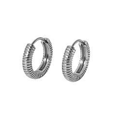 Нержавеющая Сталь Цвет Серьги из 304 нержавеющей стали, полосатое кольцо, цвет нержавеющей стали, 15.5x15 мм