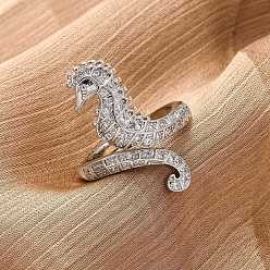 Платина Латунные микропаве кубические цирконии регулируемые открытые манжеты кольца для женщин, без кадмия и без свинца, морской конек, платина, 29 мм, внутренний диаметр: 18 мм