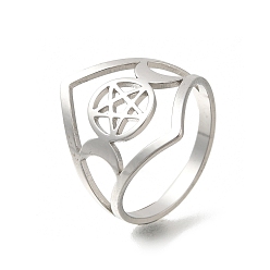 Нержавеющая Сталь Цвет 304 кольца из нержавеющей стали для женщин, Луна и звезды, цвет нержавеющей стали, 20 мм, внутренний диаметр: 18 мм