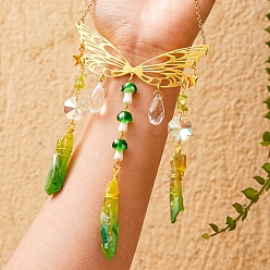 Другие Кварцы Металлические подвесные украшения в виде бабочек, Обернутые натуральные кварцевые и лэмпворк грибные кисточки для украшения дома и улицы, 320 мм