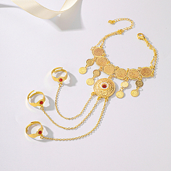 Золотой Элегантные классические медные позолоченные женские браслеты на пальцы, со стразами, золотые, 6-1/8 дюйм (15.6 см), внутренний диаметр: 8-1/4 дюйм (21 см), Кольцо: 19 mm внутреннего диаметра