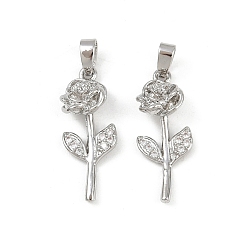 Платина Латунные микро проложить кубического циркония подвески, без кадмия и без свинца, прелести цветка розы, платина, 23x9.5x5.5 мм, отверстие : 4.5x2.5 мм