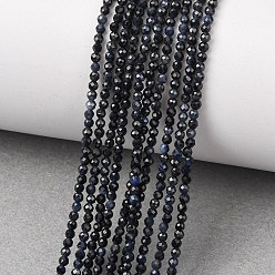 Сапфир Бусины из натурального черного сапфира, граненые, круглые, 2 мм, отверстие : 0.6 мм, около 198 шт / нитка, 15.08'' (38.3 см)