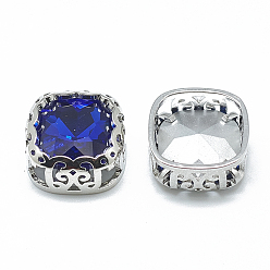 Сапфир Шить на горный хрусталь, многожильных ссылки, стекло горный хрусталь, с латунной фурнитурой платинового цвета, аксессуары для одежды, квадратный, сапфир, 14.5x14.5x7 мм