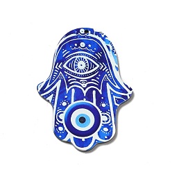 Evil Eye Непрозрачные акриловые подвески, хамса рука/рука мириам очарование, Сглаженный глаз, 51.5x38.5x2 мм, отверстие : 1.6 мм
