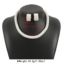 Rectangle Комплекты из ожерелий и серег-гвоздиков из сплава, хрустальных страз и пластикового жемчуга, золотые, прямоугольные, 445 мм и 27x18 мм