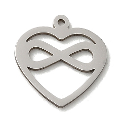 Infinity Non-Tarnish 201 Stainless Steel Pendants, Laser Cut, Stainless Steel Color, Heart Charm, Infinity, 15x14x1mm, Hole: 1mm