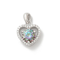 Сердце 925 Прозрачное серебро с микропаве из прозрачного кубического циркония, с муассанитовым стразом, с печатью 925, платина, родий, сердце, 13x12x6 мм, отверстие : 4x2 мм