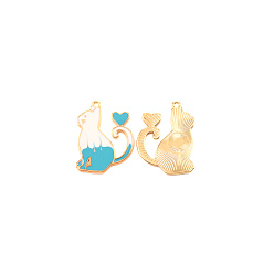 Dark Turquoise Zinc Alloy Enamel Pendants, Light Gold, Cat with Heart, Dark Turquoise, 26.5x21x1.5mm, Hole: 1mm