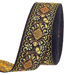 (932FM) Темно-синий аква-матовый с подкладкой 10ярдов винтажной жаккардовой полиэстеровой ленты, плетеная лента с вышивкой, темно-золотистые, 1-5/8 дюйм (40 мм)