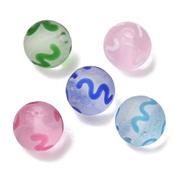 Couleur Mélangete Perles au chalumeau à la main givrées, rond à motif ondulé, couleur mixte, 12mm, Trou: 1.8mm