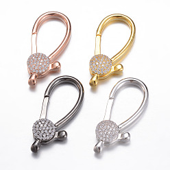 Mixed Color Brass Micro Pave Cubic Zirconia Lobster Claw Clasps, Mixed Color, 36x16x6mm, Hole: 3.5x2.5mm