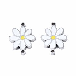 Белый 304 соединительные звенья нержавеющие, с эмалью, цветок, белые, 23x18x3 мм, отверстие : 1.8 мм