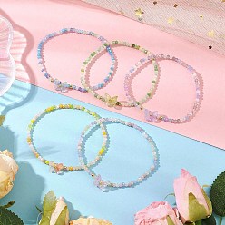 (52) Непрозрачная лаванда Стеклянные растягивающиеся браслеты, браслеты ручной работы в стиле лэмпворк с бабочками для женщин, разноцветные, внутренний диаметр: 2-1/4 дюйм (5.65 см)