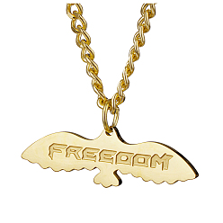 Настоящее золото 18K Кулон из нержавеющей стали в стиле хип-хоп с орлом и надписью «Свобода» с кубинской цепочкой для унисекс, реальный 18 k позолоченный, 19.69 дюйм (50 см)