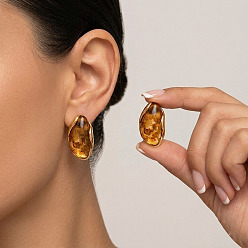 Peru 304 Stainless Steel Resin Teardrop Stud Earrings for Women, Golden, Peru, 37.5x21mm